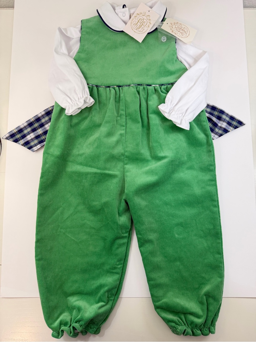 NWT TBBC Plaid Bow Rebecca Romper + Peter Pan Shirt 2T